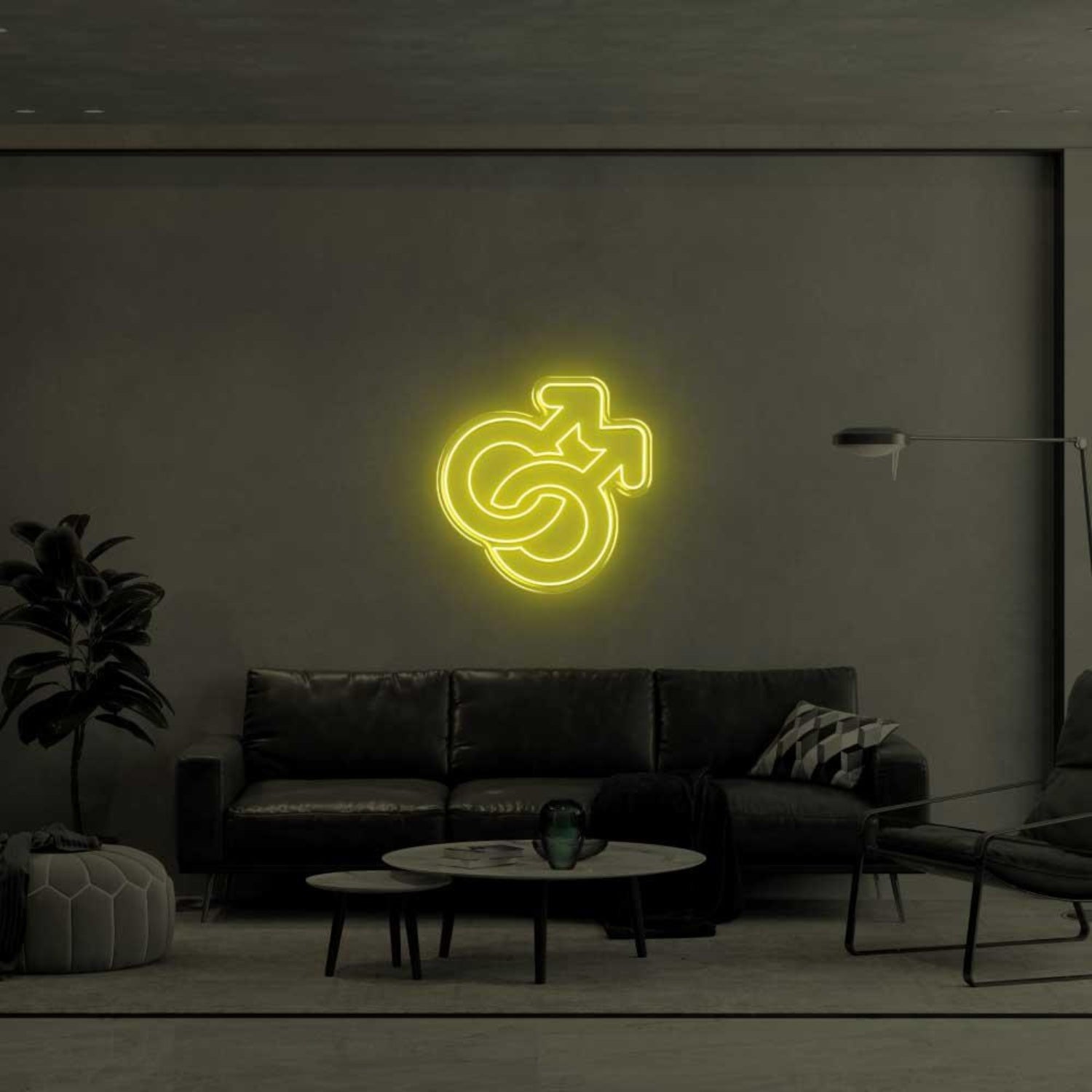 Intertwined Male Symbols Yellow Led Neon Sign For Modern Living Room | Shineneon
