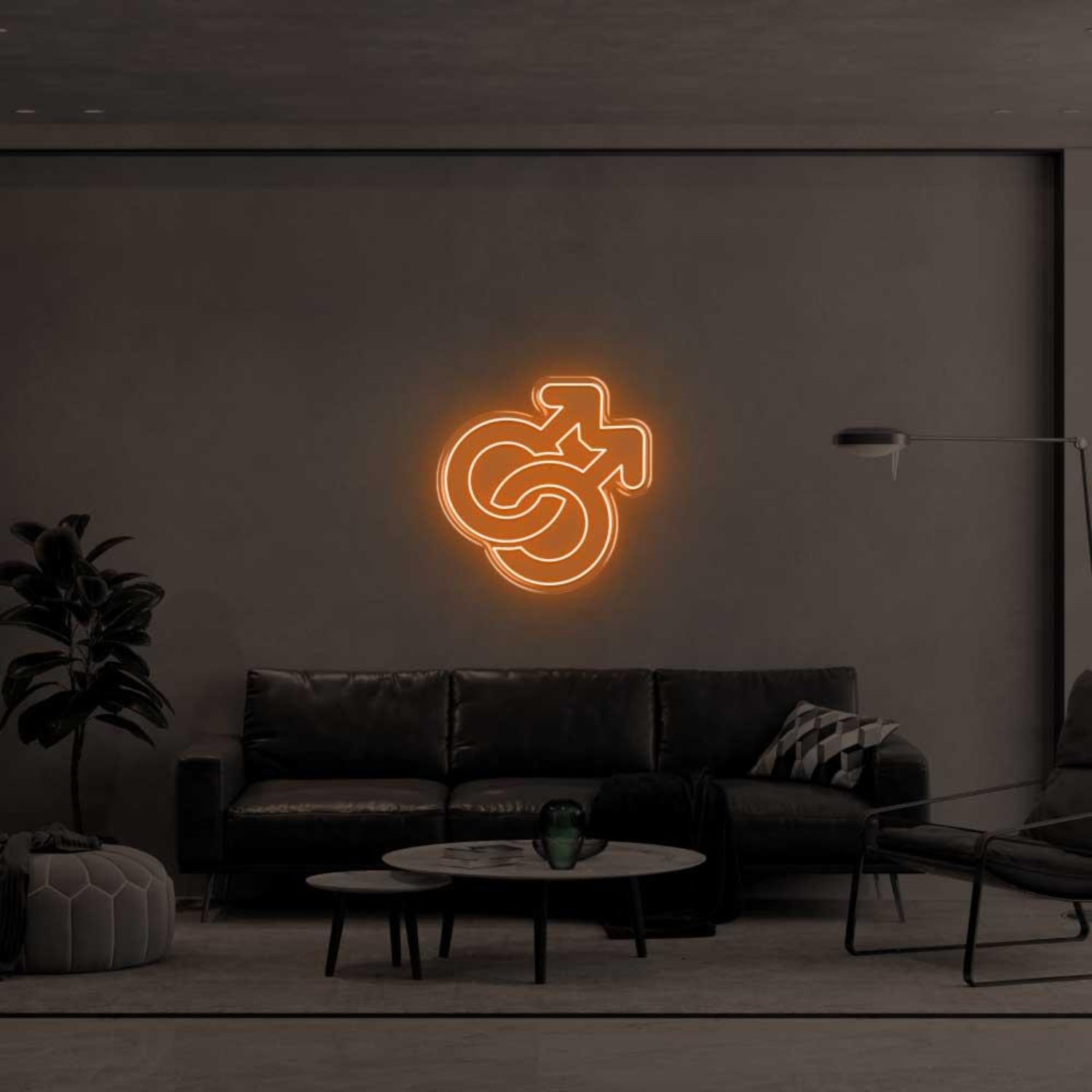 Intertwined Male Symbols Yellow Led Neon Sign For Modern Living Room | Shineneon