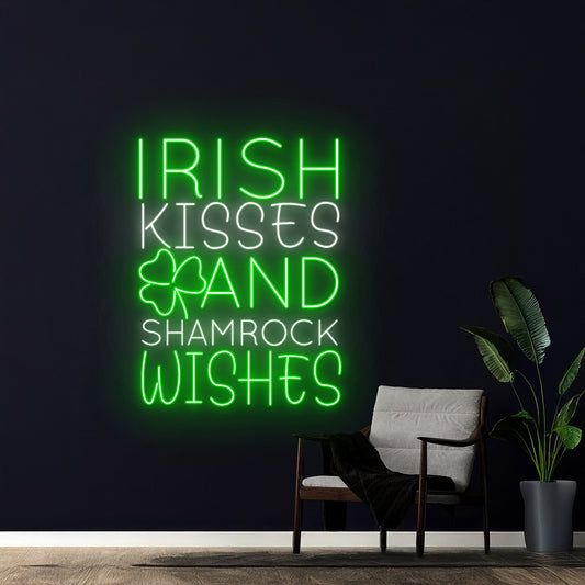 Irish Kisses And Shamrock Wishes Neon Sign