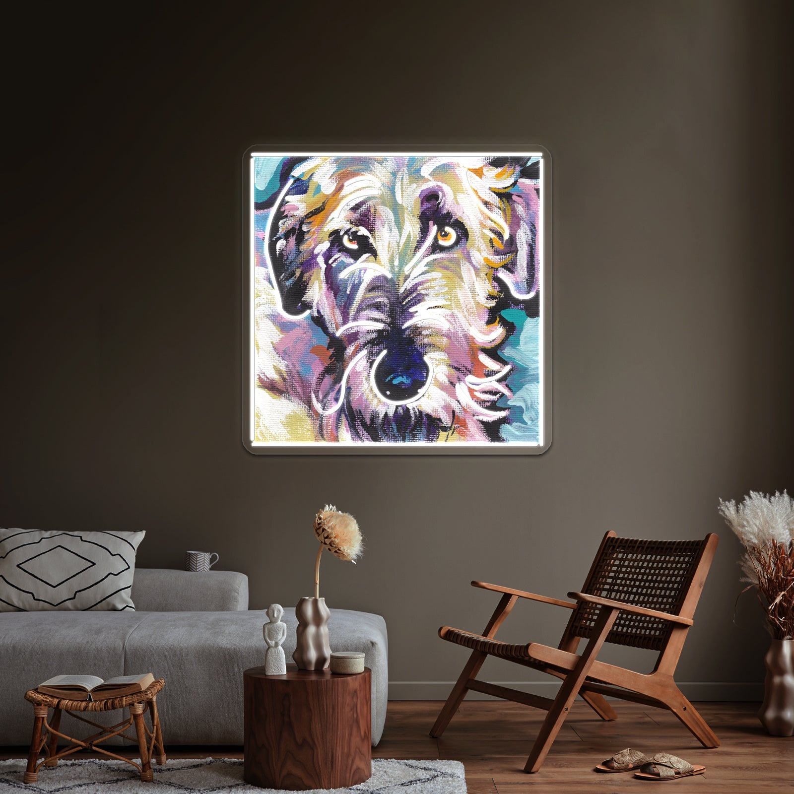 Irish Wolfhound Dog Bright Colorful Pop Dog Artwork Room Lights Neon - Shineneon