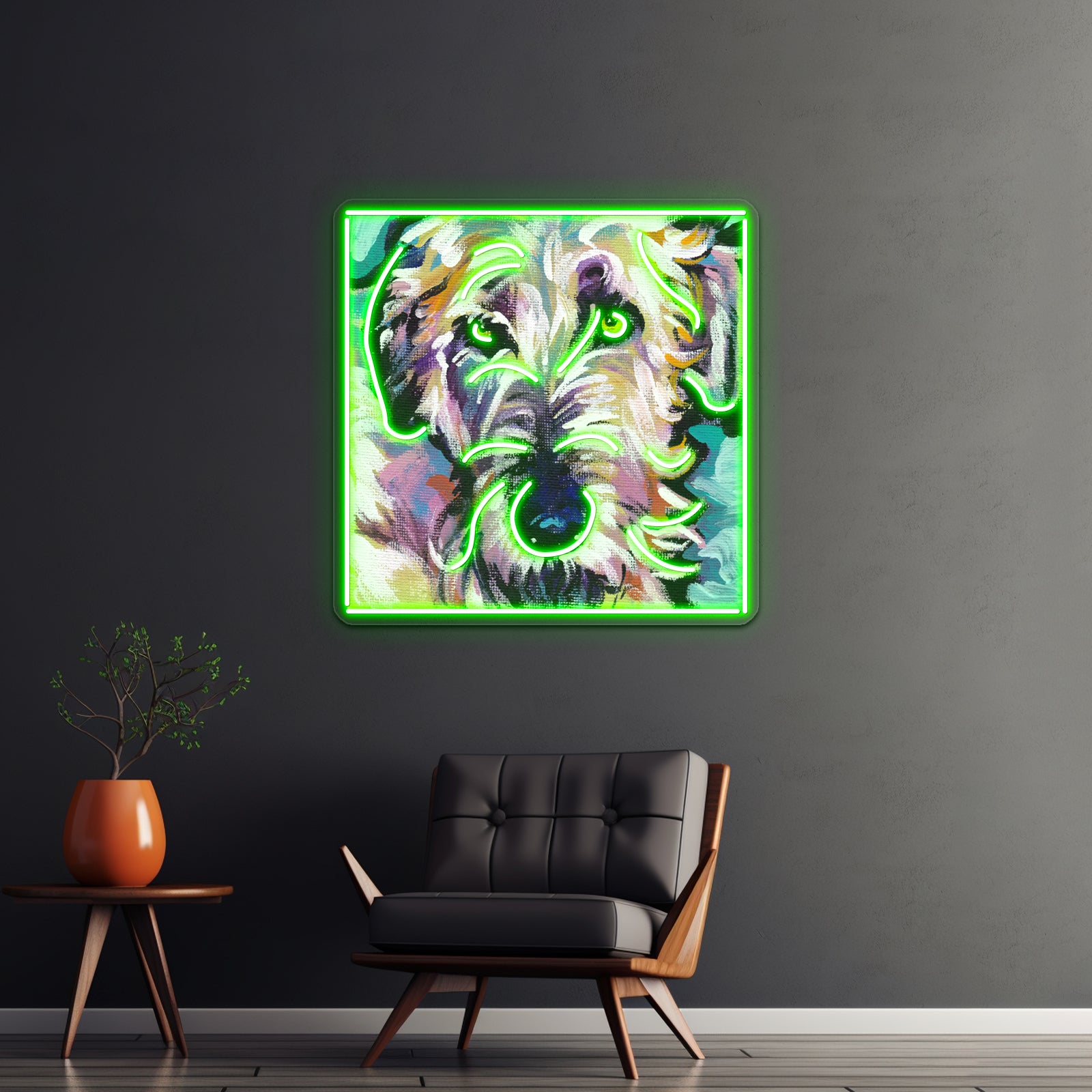 Irish Wolfhound Dog Bright Colorful Pop Dog Artwork Room Lights Neon