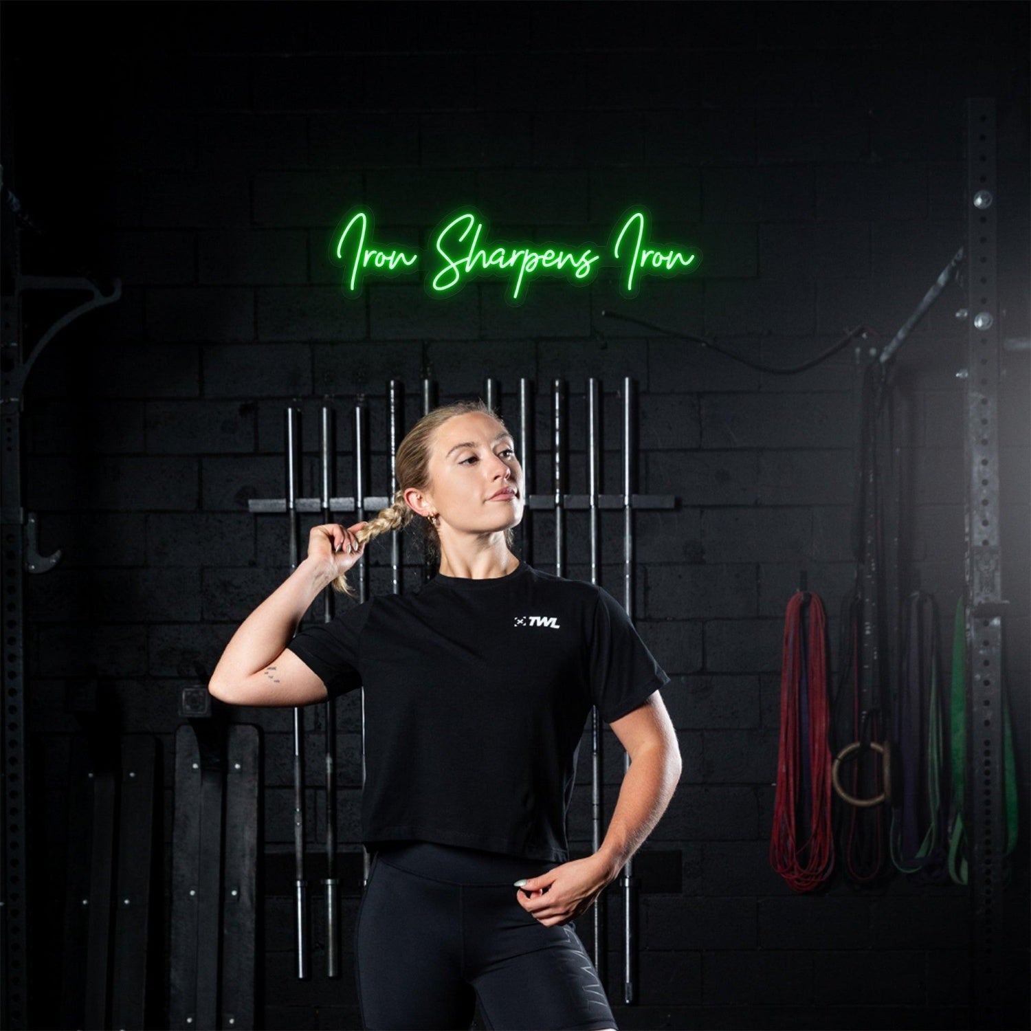 Iron Sharpens Iron Bright Green Handwritten Led Neon Sign For Gym Wall | Shineneon