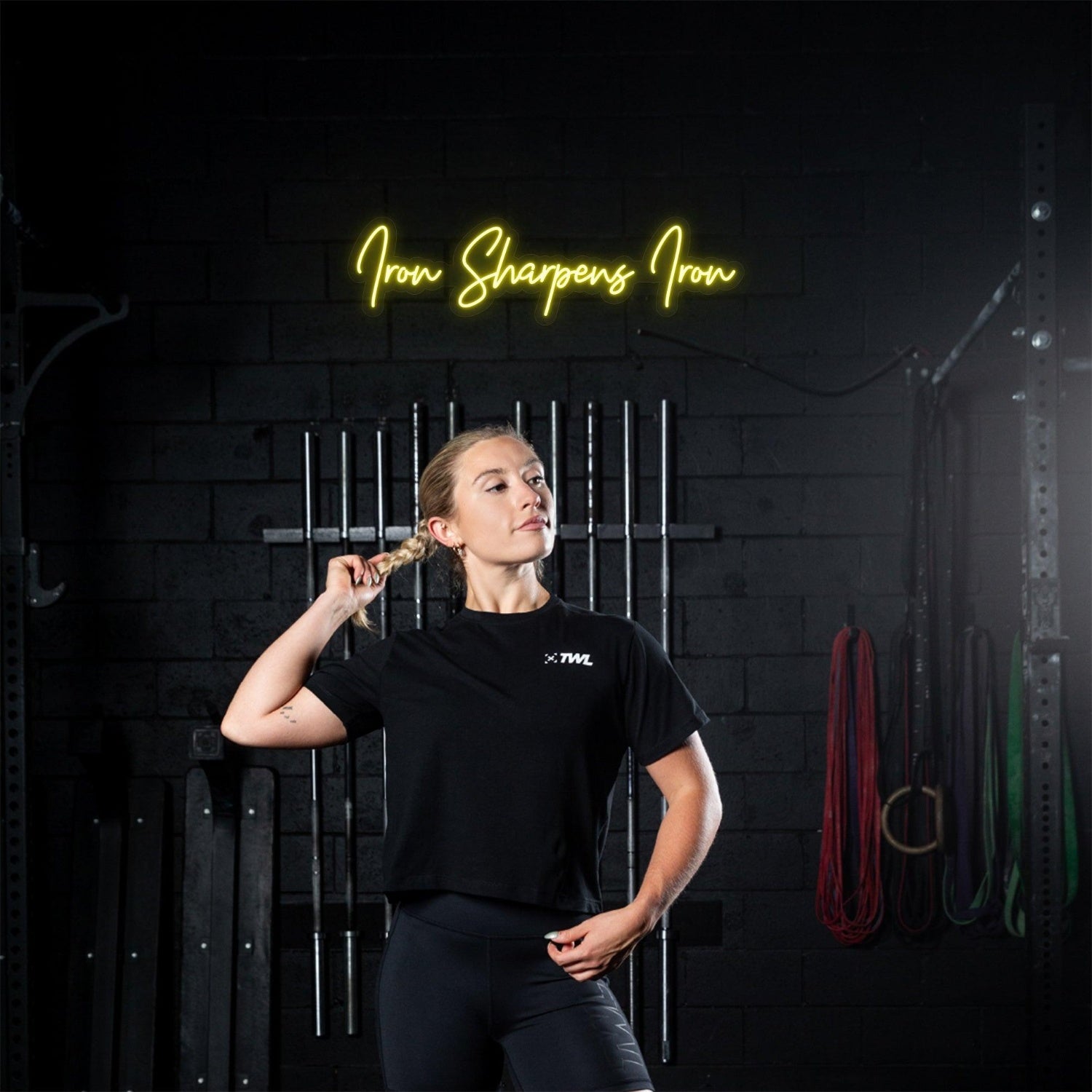 Iron Sharpens Iron Bright Green Handwritten Led Neon Sign For Gym Wall | Shineneon