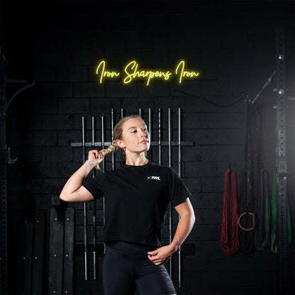 Iron Sharpens Iron Bright Green Handwritten Led Neon Sign For Gym Wall | Shineneon