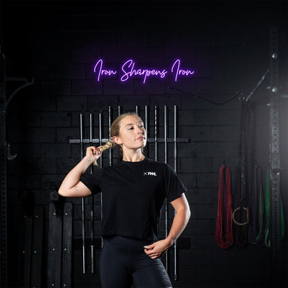 Iron Sharpens Iron Bright Green Handwritten Led Neon Sign For Gym Wall | Shineneon