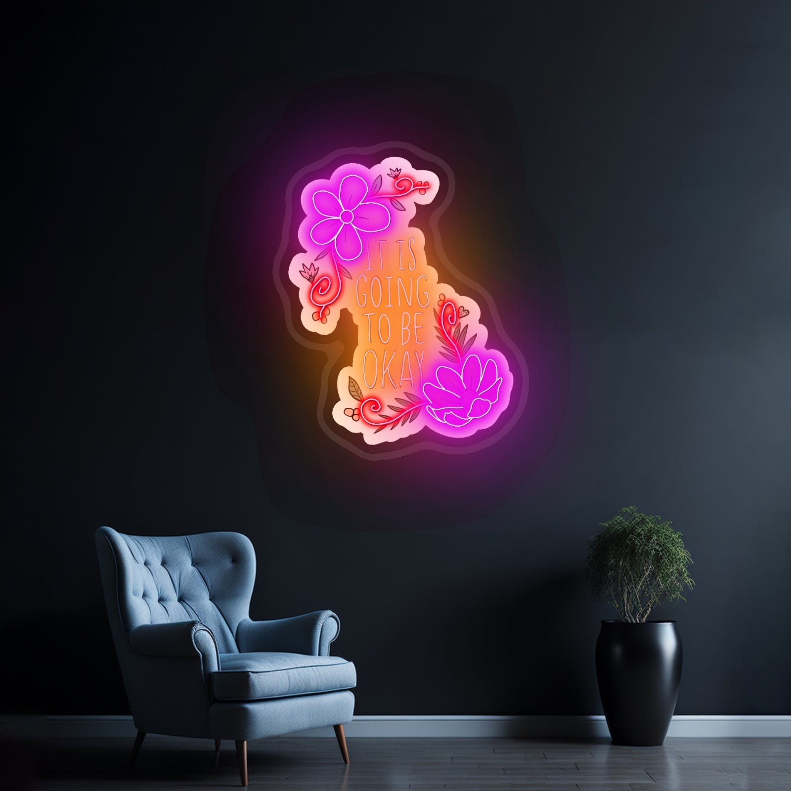 It Is Going To Be Okay Floral Artwork Neon Wall Signs - Shineneon