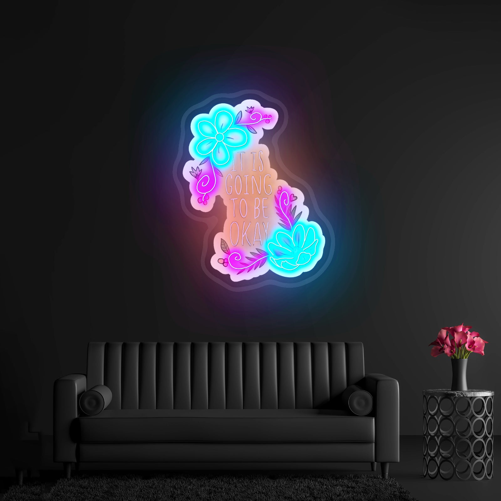 It Is Going To Be Okay Floral Artwork Neon Wall Signs