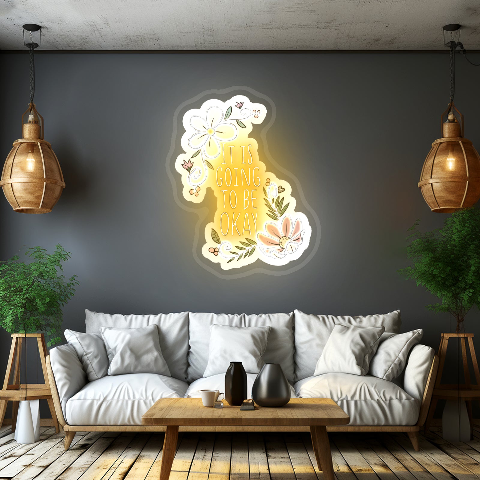 It Is Going To Be Okay Floral Artwork Neon Wall Signs