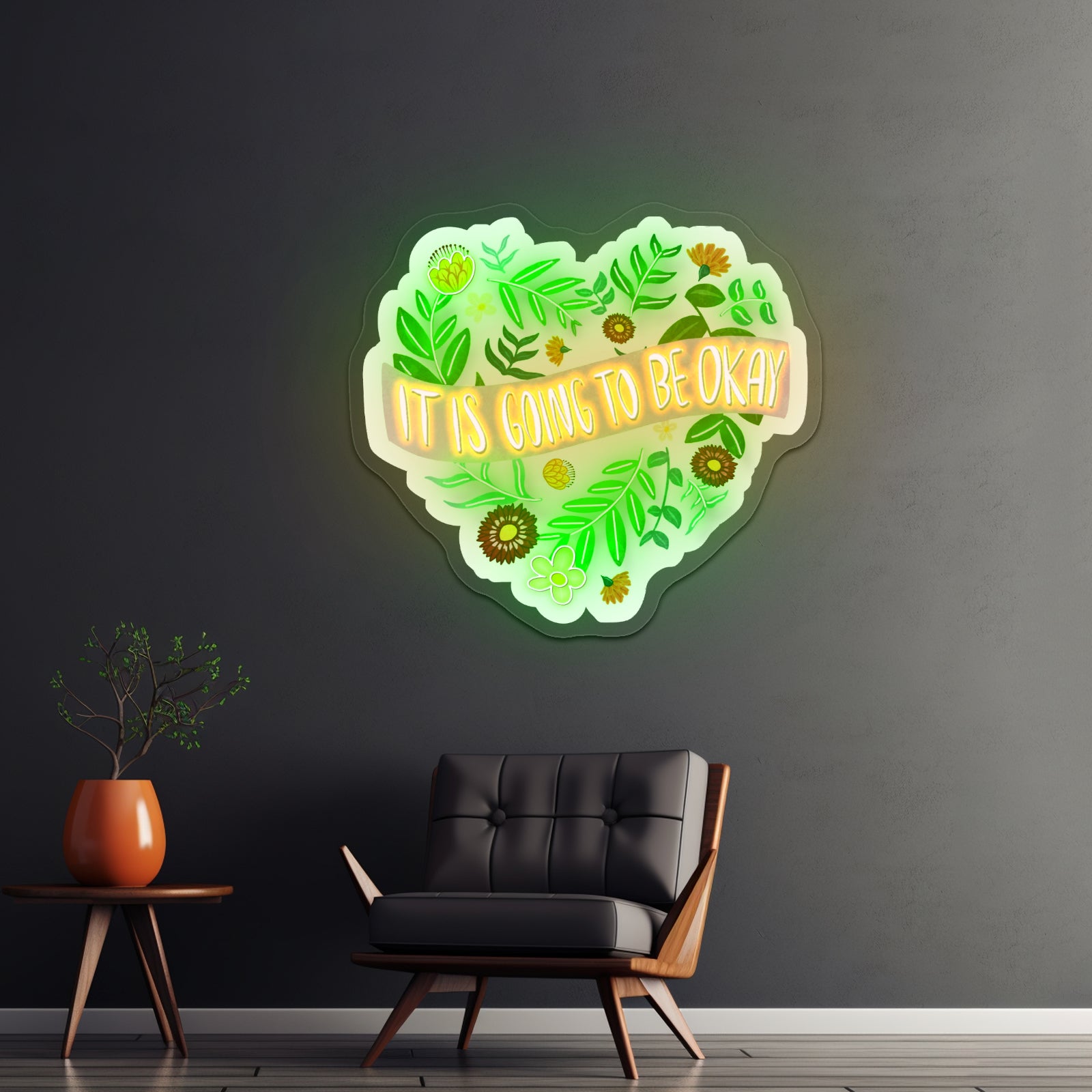 It Is Going To Be Okay Floral Heart Artwork Neon Sign Art