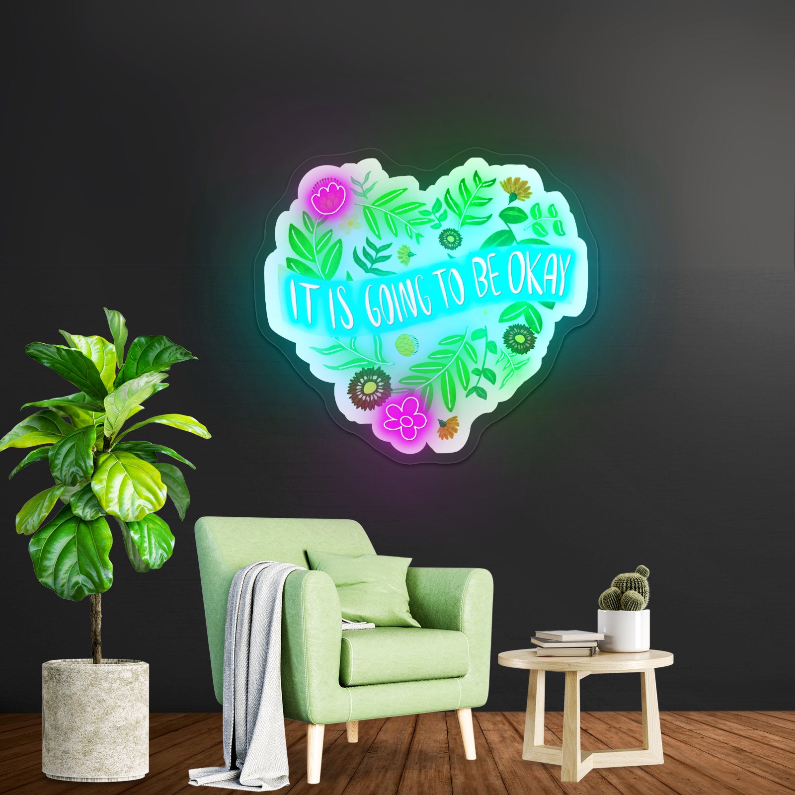 It Is Going To Be Okay Floral Heart Artwork Neon Sign Art