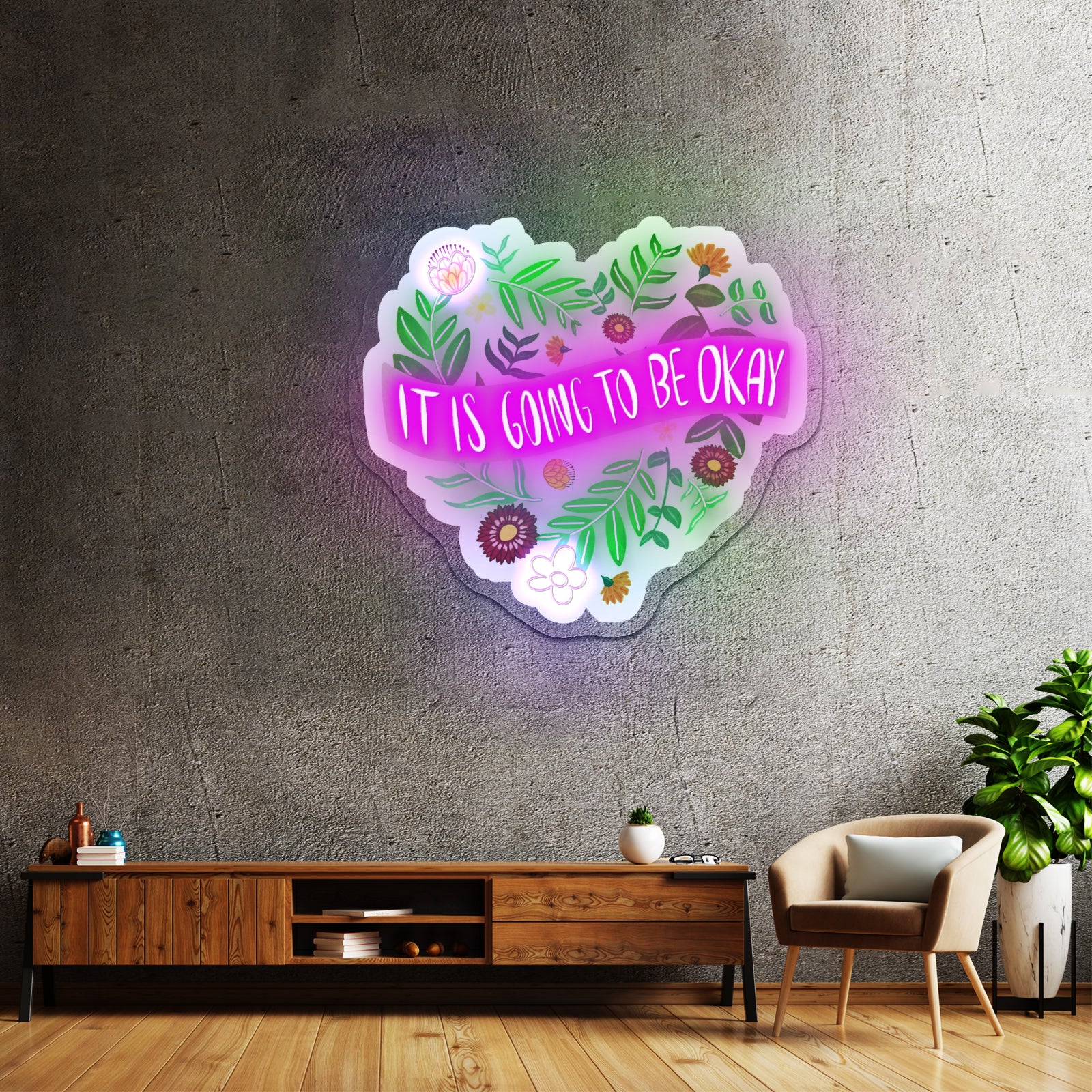 It Is Going To Be Okay Floral Heart Artwork Neon Sign Art