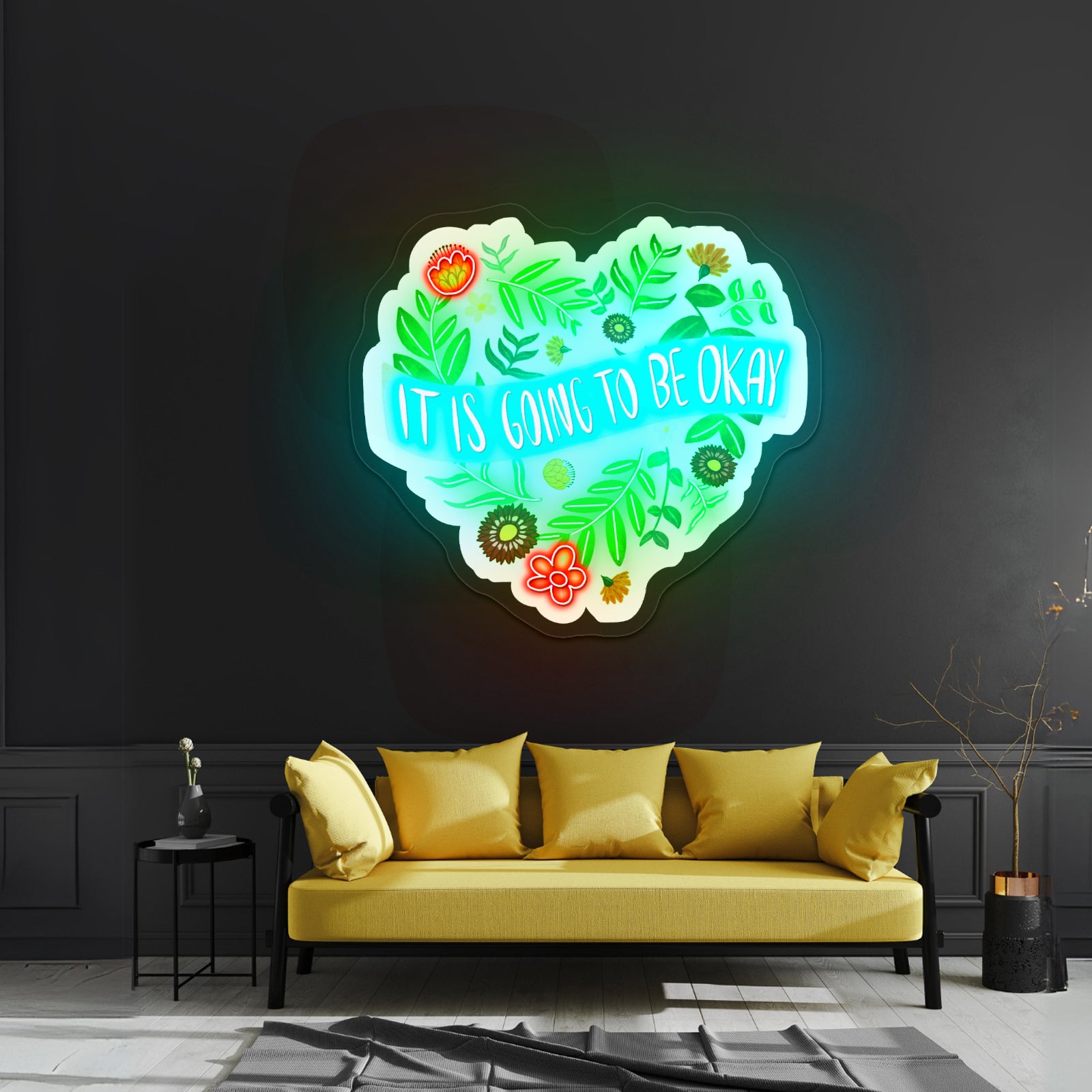 It Is Going To Be Okay Floral Heart Artwork Neon Sign Art