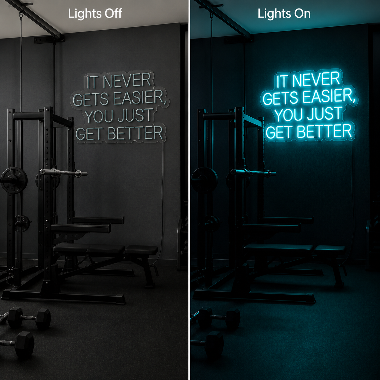 It Never Gets Easier You Just Get Better LED Neon Sign - 06 Day Night Comparison