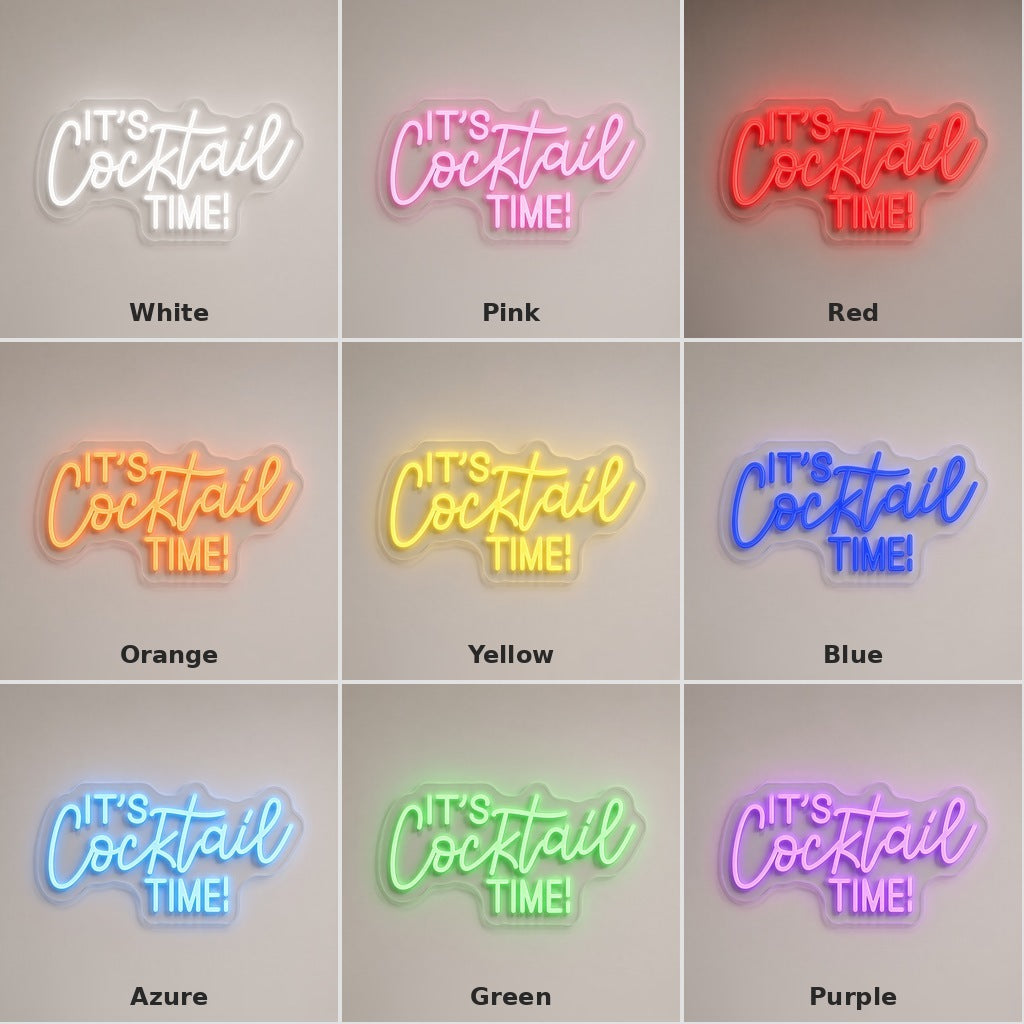 It's Cocktail Time LED Neon Sign - nine-color grid