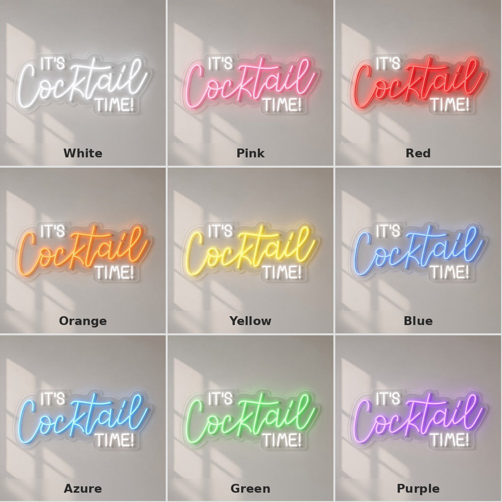 It's Cocktail Time LED Neon Sign - nine-color grid