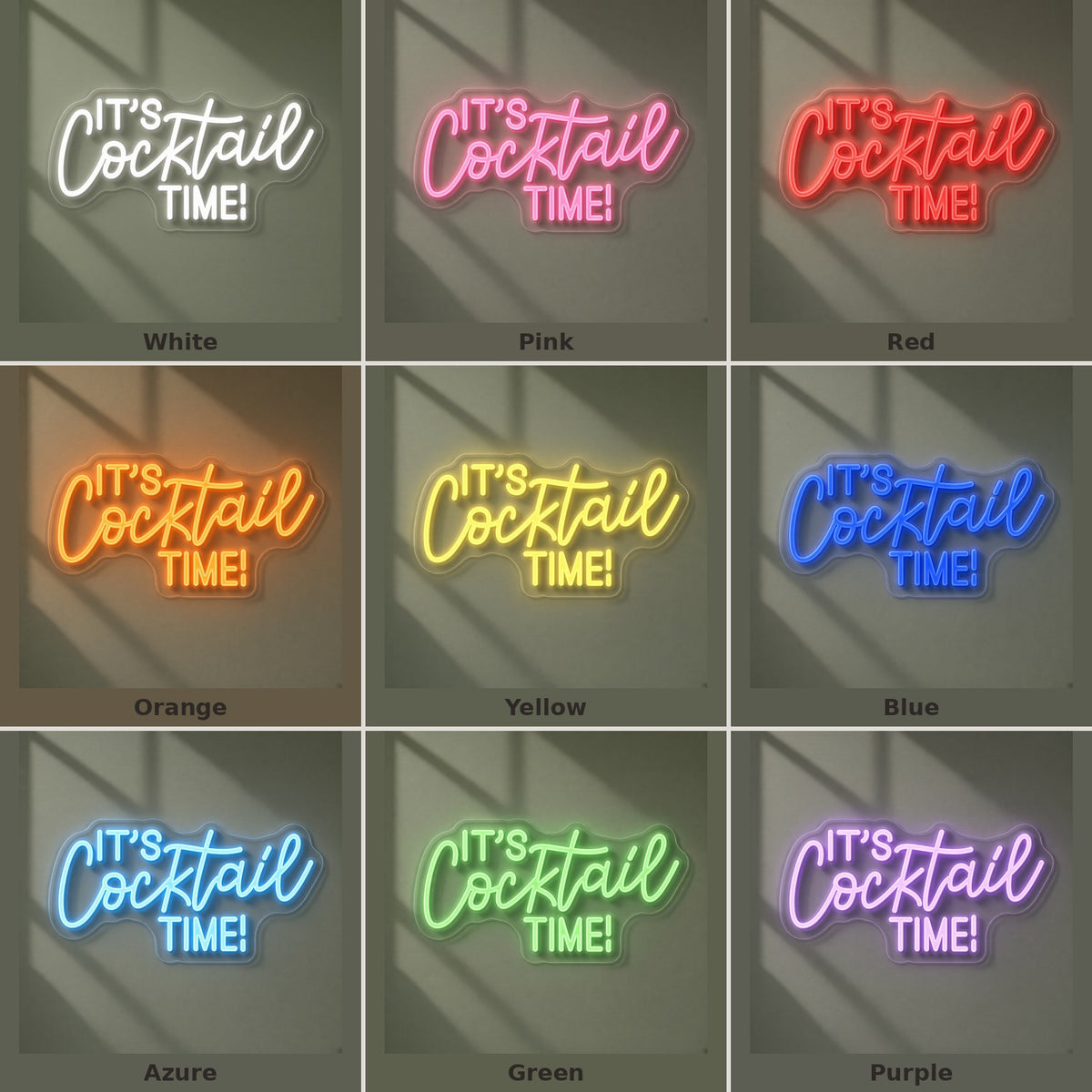 It's Cocktail Time LED Neon Sign - nine-color grid