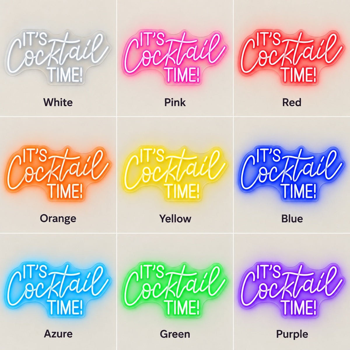 It's Cocktail Time LED Neon Sign - nine-color grid