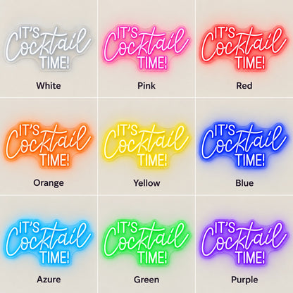 It's Cocktail Time LED Neon Sign - nine-color grid