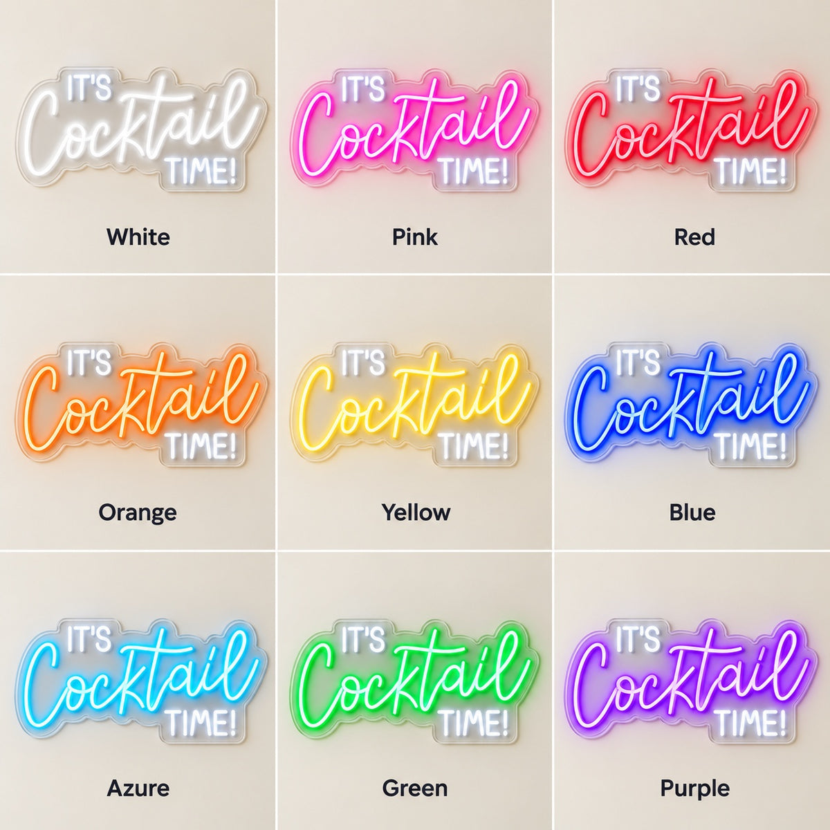 It's Cocktail Time LED Neon Sign - nine-color grid