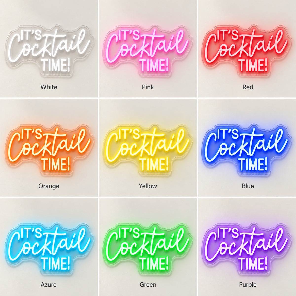 It's Cocktail Time! LED Neon Sign - nine-color grid