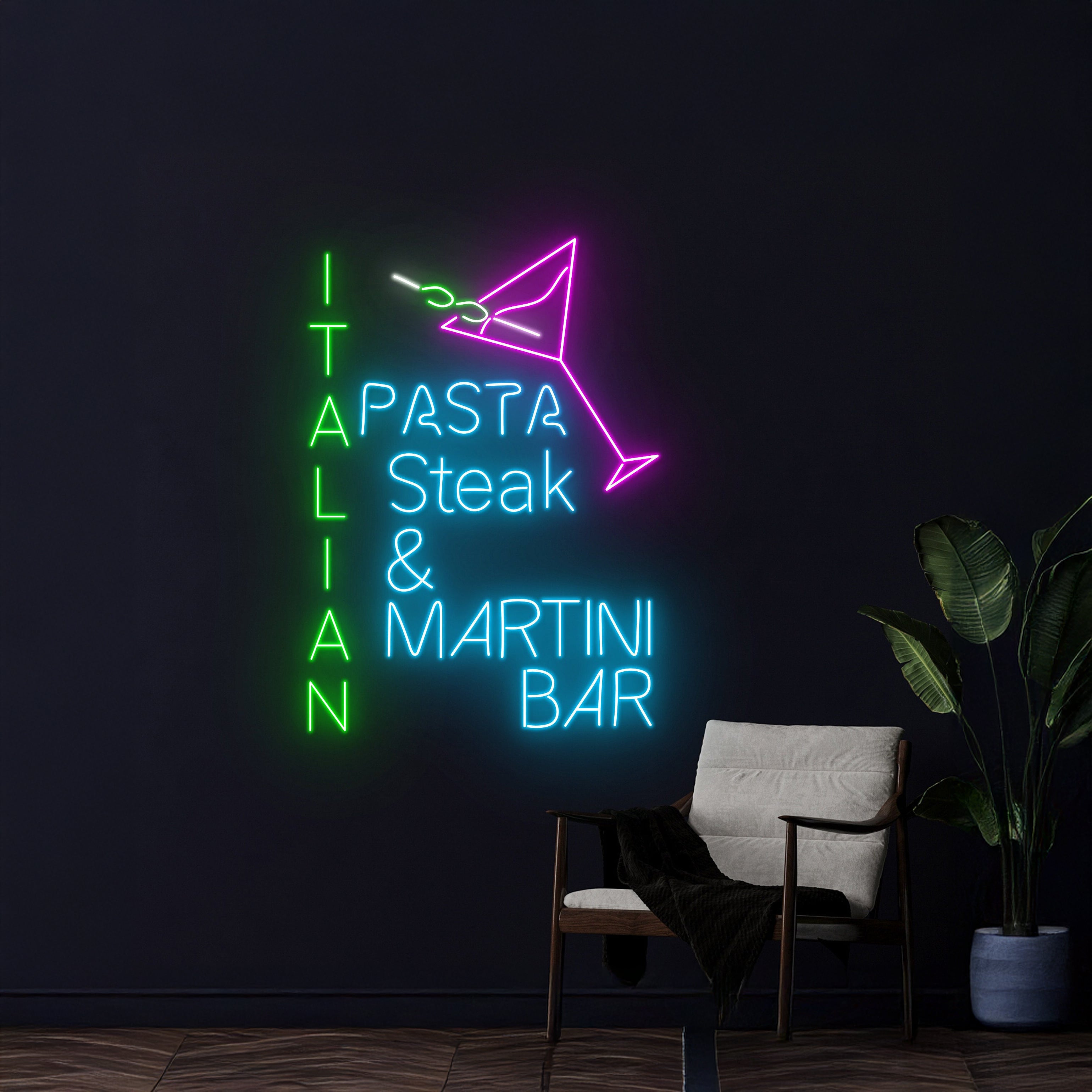 Italian Pasta Steak Martini Bar Led Sign | Shineneon