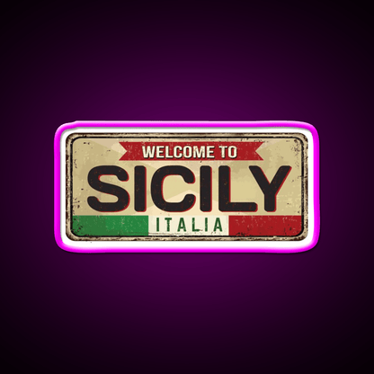 Italy Sicily Vintage Welcome Led Neon Sign Open Sign Rgb Color - Shineneon