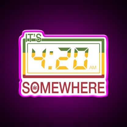 Its 420 Somewhere Hemp Inspired Green Leaf Led Neon Sign Rgb Color - Neon sign mounted on wall in room