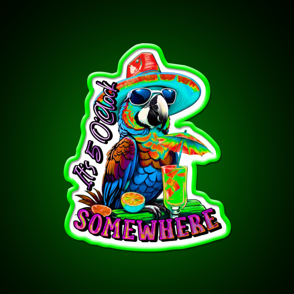 Its 5 Oclock Somewhere Tropical Parrot Cocktail Bar Decor Led Neon Sign Rgb Color - LED neon sign view 8