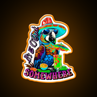 Its 5 Oclock Somewhere Tropical Parrot Cocktail Bar Decor Led Neon Sign Rgb Color - LED neon sign view 6