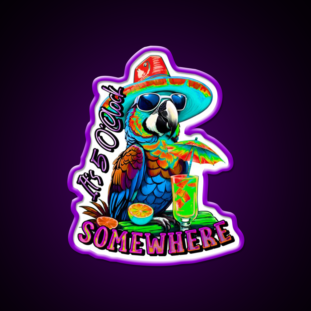Its 5 Oclock Somewhere Tropical Parrot Cocktail Bar Decor Led Neon Sign Rgb Color - LED neon sign view 9