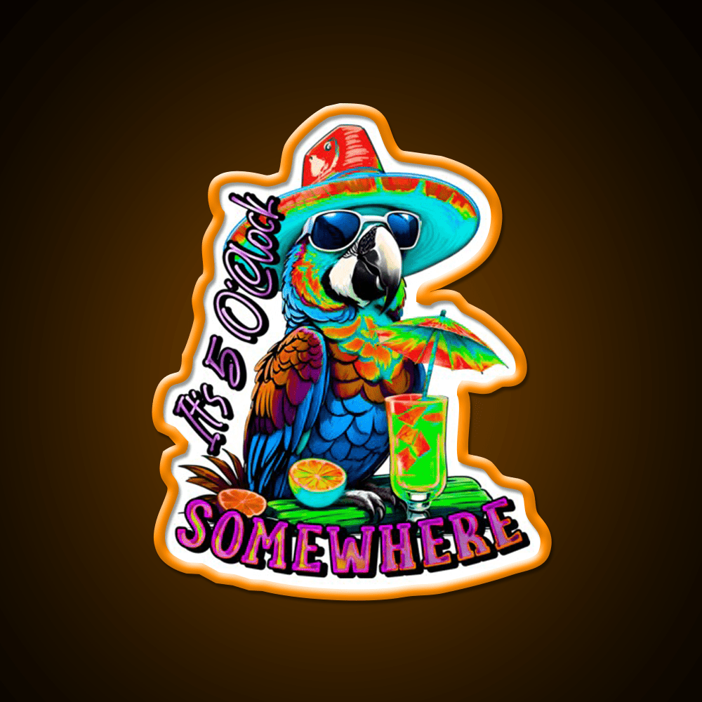 Its 5 Oclock Somewhere Tropical Parrot Cocktail Bar Decor Led Neon Sign Rgb Color - Shineneon