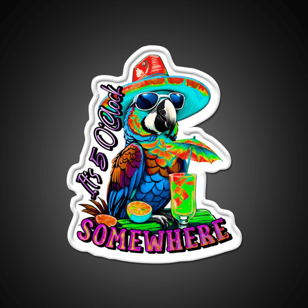 Its 5 Oclock Somewhere Tropical Parrot Cocktail Bar Decor Led Neon Sign Rgb Color - Shineneon