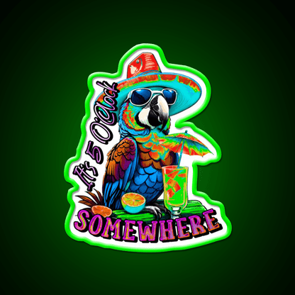 Its 5 Oclock Somewhere Tropical Parrot Cocktail Bar Decor Led Neon Sign Rgb Color - Shineneon