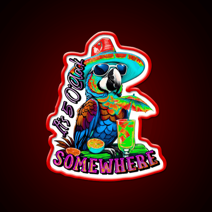 Its 5 Oclock Somewhere Tropical Parrot Cocktail Bar Decor Led Neon Sign Rgb Color - Shineneon