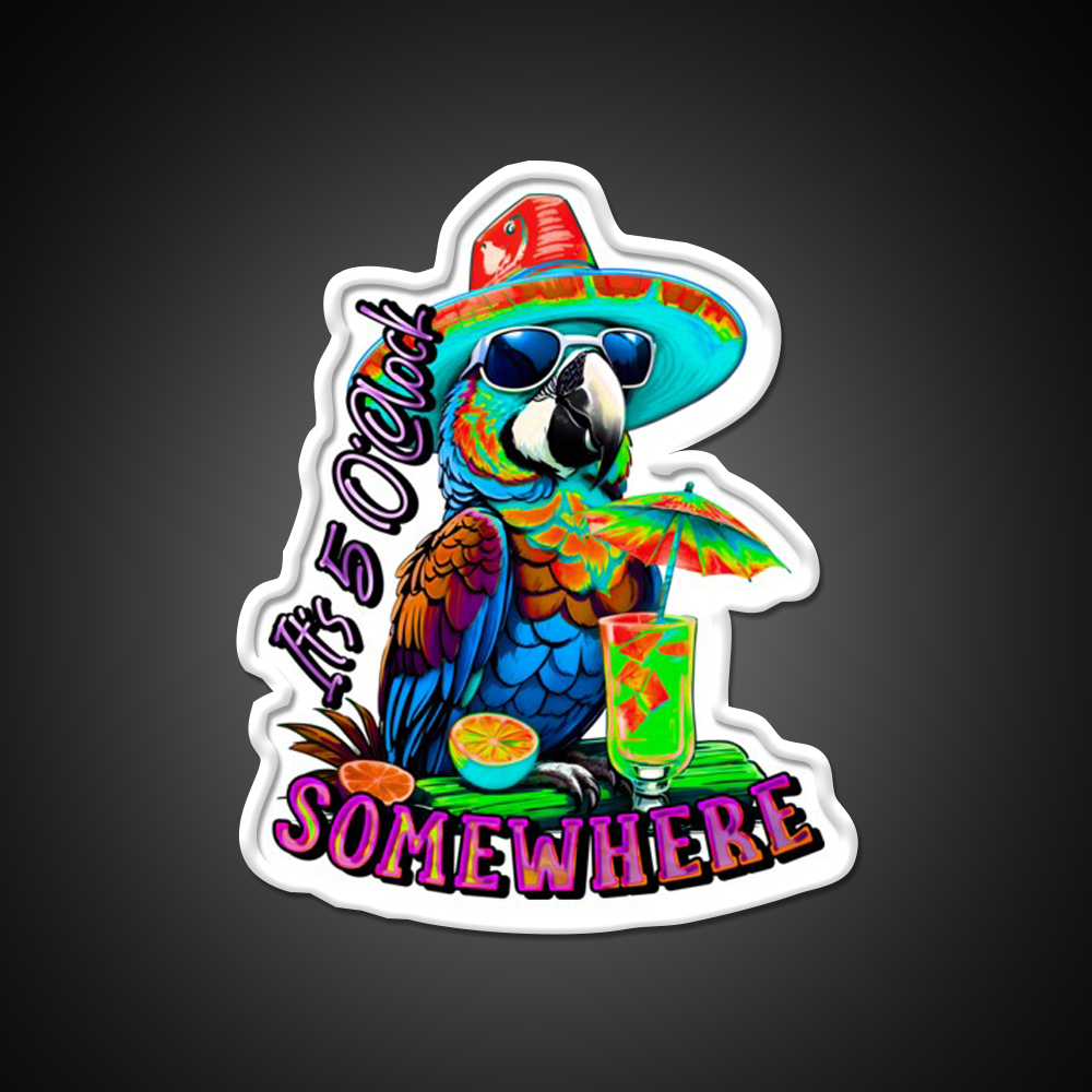 Its 5 Oclock Somewhere Tropical Parrot Cocktail Bar Decor Led Neon Sign Rgb Color - LED neon sign view 11