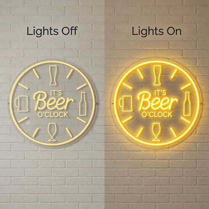 It's Beer Clock LED Neon Sign - 06 Day Night Comparison