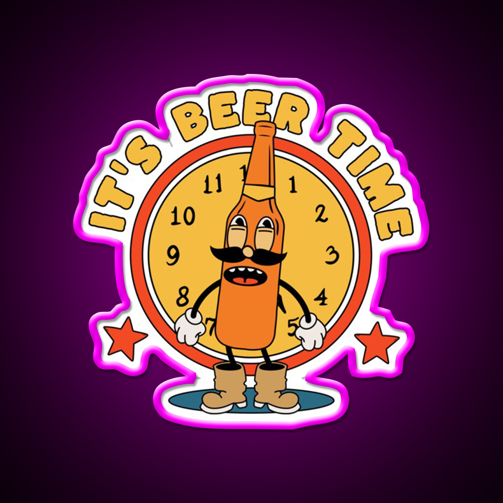 Its Beer Time Beer Bar Decor Led Neon Sign Rgb Color - Neon sign mounted on wall in room