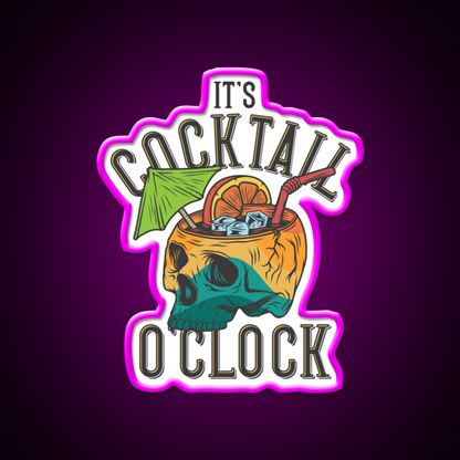 Its Cocktail Oclock Skull Drink Poster Cocktail Bar Decor Led Neon Sign Rgb Color - Neon sign mounted on wall in room