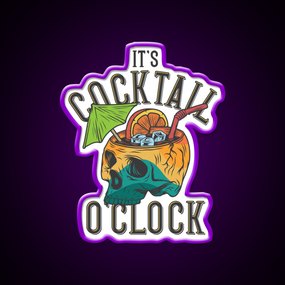 Its Cocktail Oclock Skull Drink Poster Cocktail Bar Decor Led Neon Sign Rgb Color - LED neon sign view 9