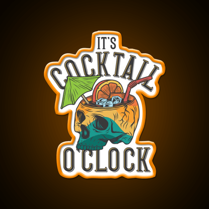 Its Cocktail Oclock Skull Drink Poster Cocktail Bar Decor Led Neon Sign Rgb Color - Shineneon