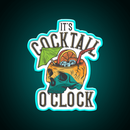 Its Cocktail Oclock Skull Drink Poster Cocktail Bar Decor Led Neon Sign Rgb Color - Shineneon
