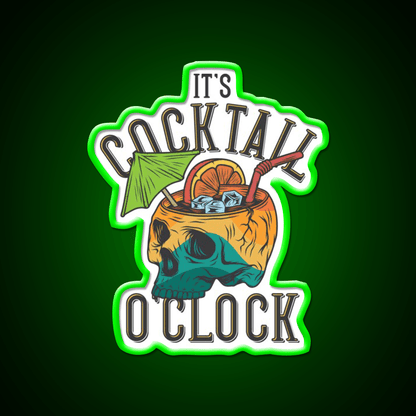 Its Cocktail Oclock Skull Drink Poster Cocktail Bar Decor Led Neon Sign Rgb Color - Shineneon