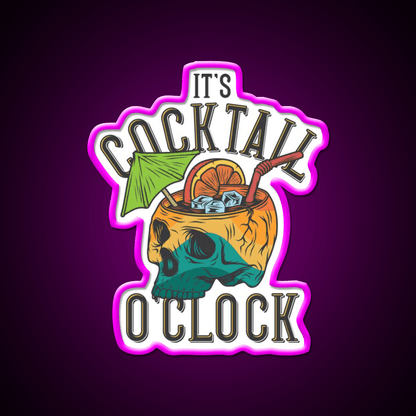 Its Cocktail Oclock Skull Drink Poster Cocktail Bar Decor Led Neon Sign Rgb Color - Shineneon