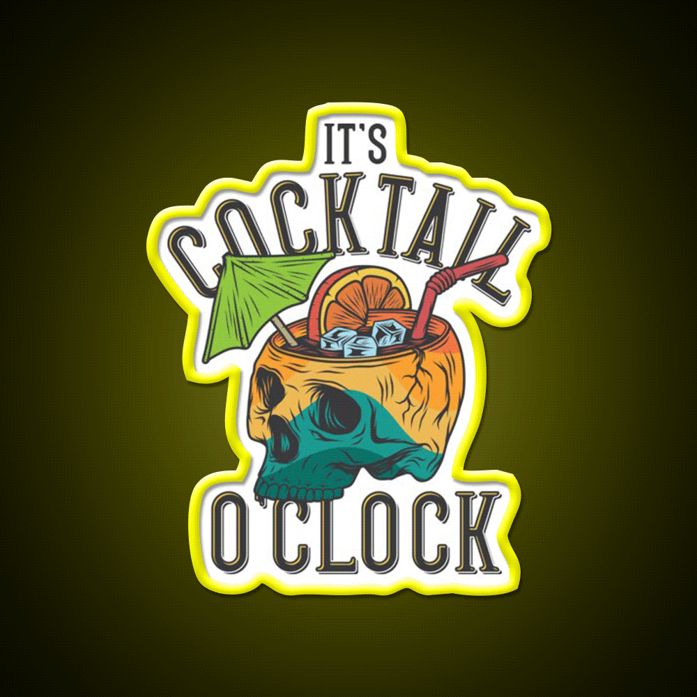 Its Cocktail Oclock Skull Drink Poster Cocktail Bar Decor Led Neon Sign Rgb Color - Custom LED neon sign front view