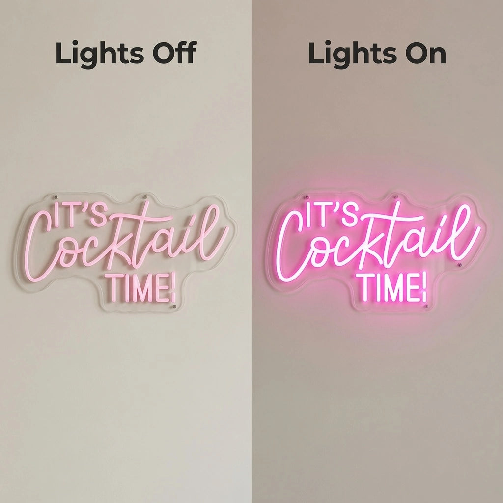 It's Cocktail Time LED Neon Sign Home Decor - 06 Day Night Comparison
