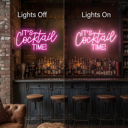It's Cocktail Time LED Neon Sign Home Wall Art - 06 Day Night Comparison