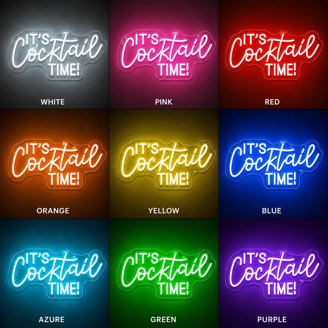 Its Cocktail Time Neon Sign LED Neon Sign color grid