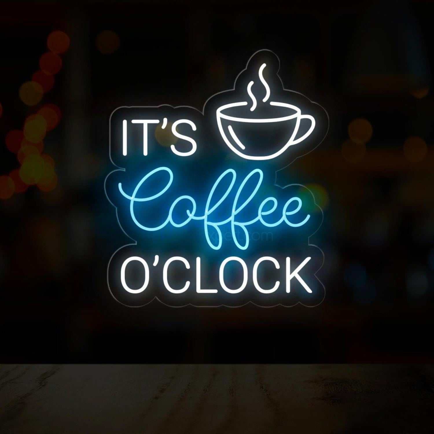Its Coffee Oclock White Blue Led Neon Sign With Coffee Cup For Cafe Decor | Shineneon