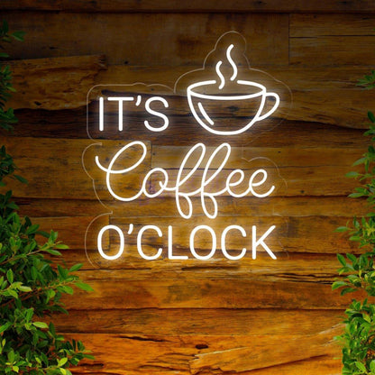 Its Coffee Oclock White Blue Led Neon Sign With Coffee Cup For Cafe Decor | Shineneon