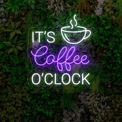 Its Coffee Oclock White Blue Led Neon Sign With Coffee Cup For Cafe Decor | Shineneon